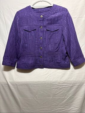 Ruby Rd. Deep Purple Textured Button-Front Jacket